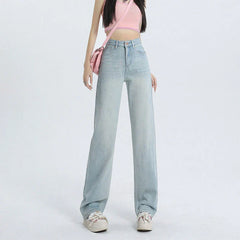 WomenSummer High Waist Wide Leg Leisure Design Drape Mop Jeans