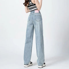 Standard Wide-Leg Jeans WomenNew Summer and Autumn Short Tall Loose Drooping Straight Casual Mop Jeans