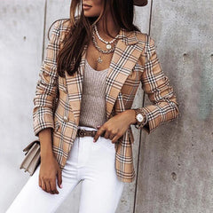 Spring Autumn Long Sleeve Slim Blazers Khaki Woman Fall Elegant Office Suit Coat