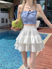 Pleated White Ruffles Preppy Summer Skirt