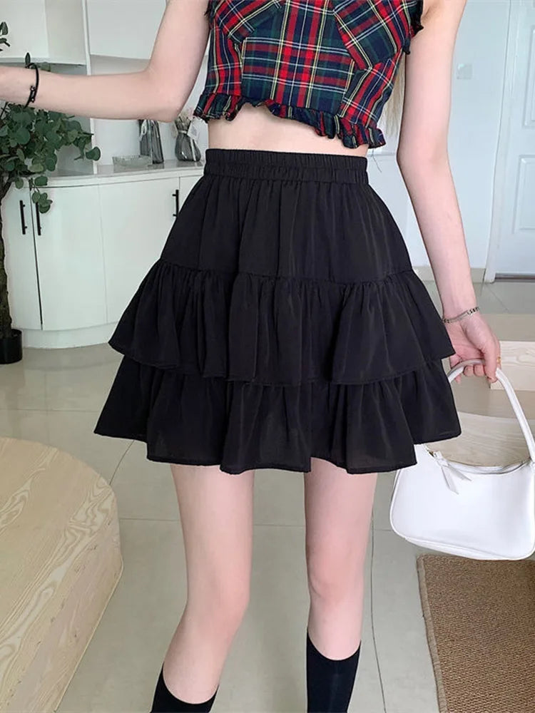 Pleated White Ruffles Preppy Summer Skirt