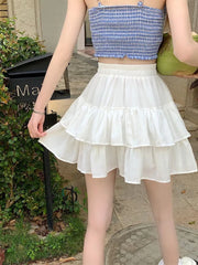 Pleated White Ruffles Preppy Summer Skirt