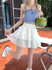 Pleated White Ruffles Preppy Summer Skirt