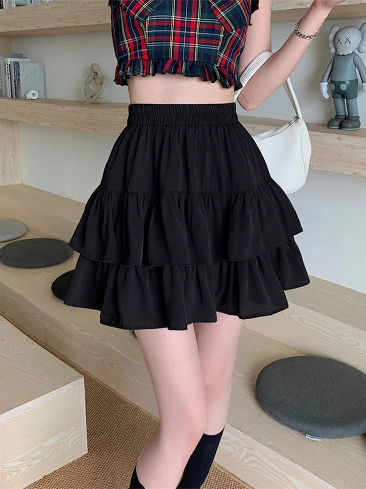 Pleated White Ruffles Preppy Summer Skirt