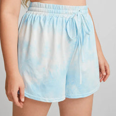 Drawstring Waist Summer Casual Tie Dye Loose Wide Leg Knot Female Large Size Sport Short