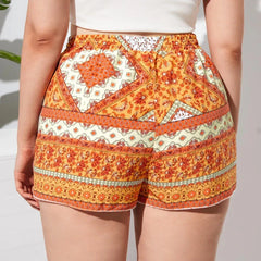 Plus Size Floral Print Summer Casual Knot Waist Elegant Boho Female Plus Size Clothing Short