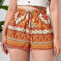Plus Size Floral Print Summer Casual Knot Waist Elegant Boho Female Plus Size Clothing Short