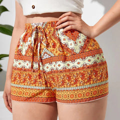 Plus Size Floral Print Summer Casual Knot Waist Elegant Boho Female Plus Size Clothing Short