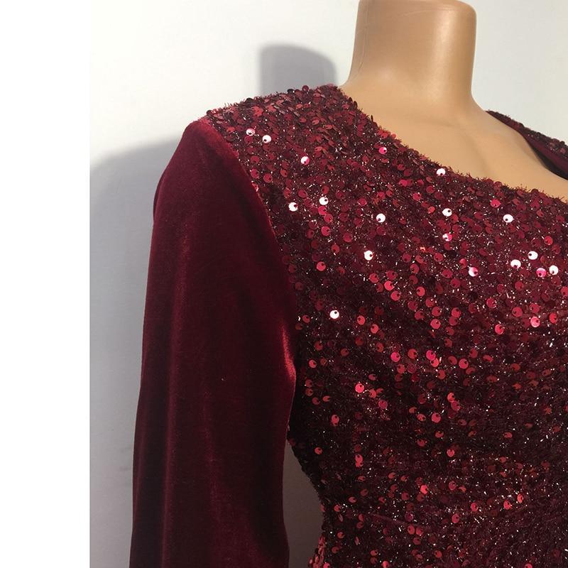 Plus Size Wine Red Velvet Sequin Dress