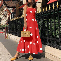 Polka dot long maxi dress Summer sleeveless ruffles dress Big dots casaul bohemian dresses Boho beach vestidos mujer