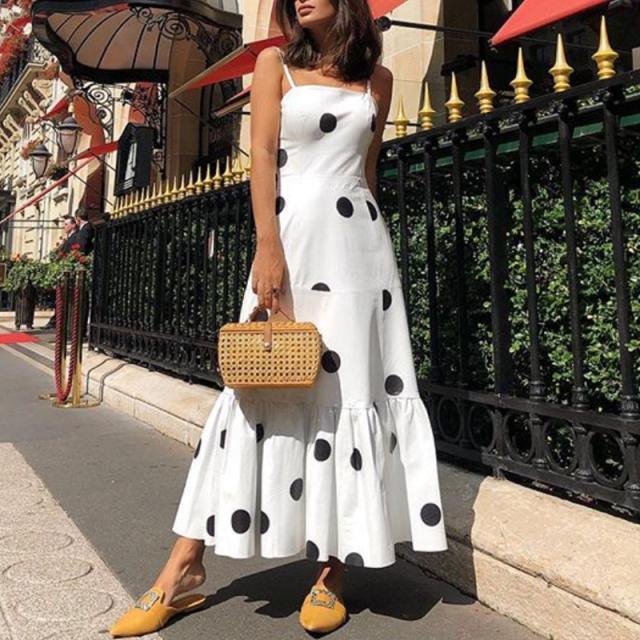 Polka dot long maxi dress Summer sleeveless ruffles dress Big dots casaul bohemian dresses Boho beach vestidos mujer