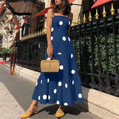 Polka dot long maxi dress Summer sleeveless ruffles dress Big dots casaul bohemian dresses Boho beach vestidos mujer