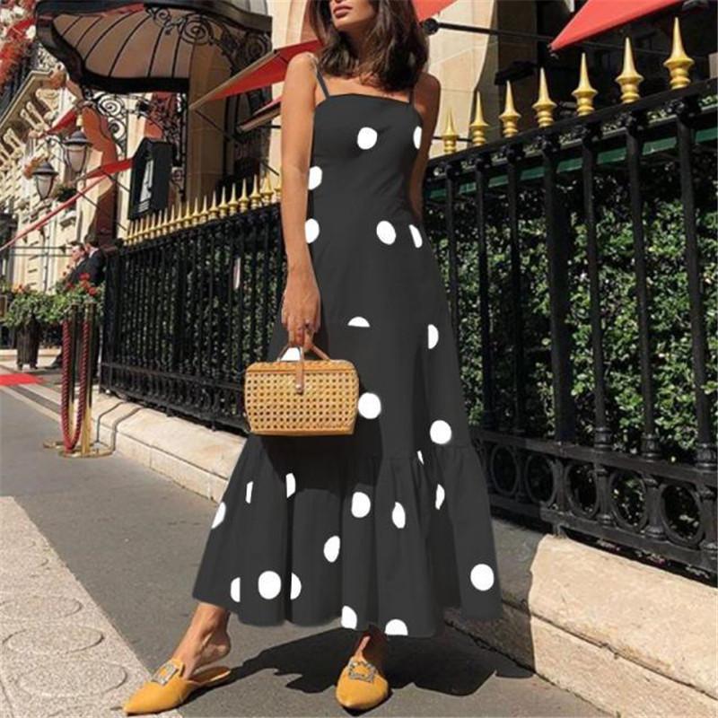 Polka dot long maxi dress Summer sleeveless ruffles dress Big dots casaul bohemian dresses Boho beach vestidos mujer