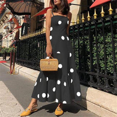 Polka dot long maxi dress Summer sleeveless ruffles dress Big dots casaul bohemian dresses Boho beach vestidos mujer