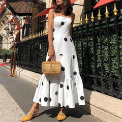 Polka dot long maxi dress Summer sleeveless ruffles dress Big dots casaul bohemian dresses Boho beach vestidos mujer