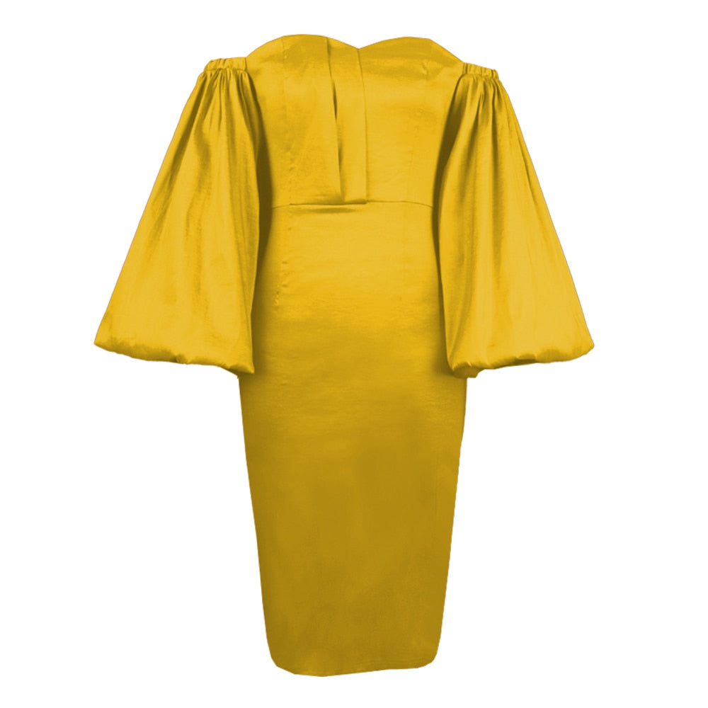Royal Blue Deep V Neck Puff Sleeve Sexy Off Shoulder Pencil Dress