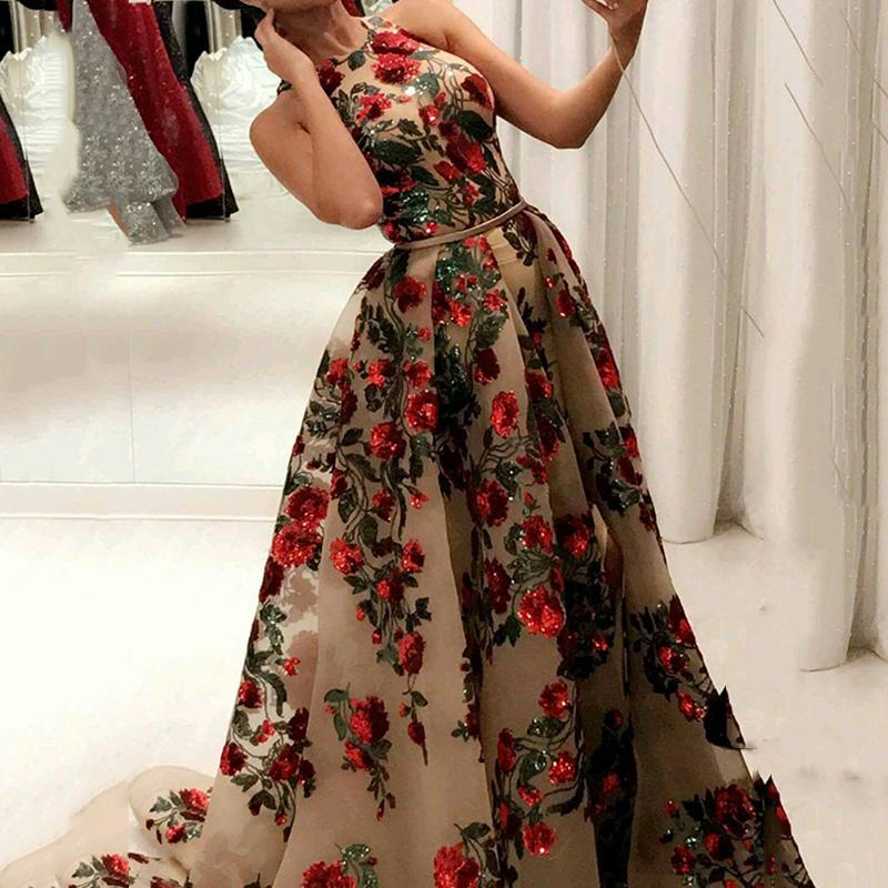 Prom Dresses for Sequin Flower Printed Dress