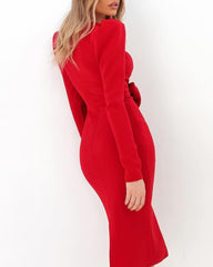 Puff Sleeve V Neck Bodycon winter Dress