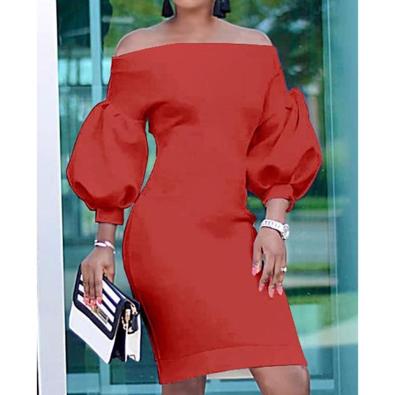 Puff sleeve off shoulder bodycon dress
