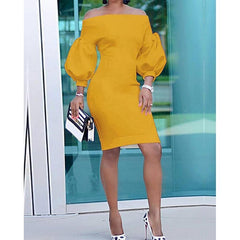 Puff sleeve off shoulder bodycon dress