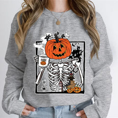 Pumpkin Skeleton Coffee Sweatshirt Top