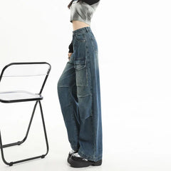 Punk Streetwear Pockets High Waist Wide Leg Jeans