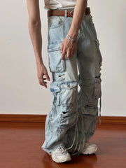 Solid Jeans MenDesign Sense Hip-hop Hole Washed Mid-waist Loose Drag Wide Pants