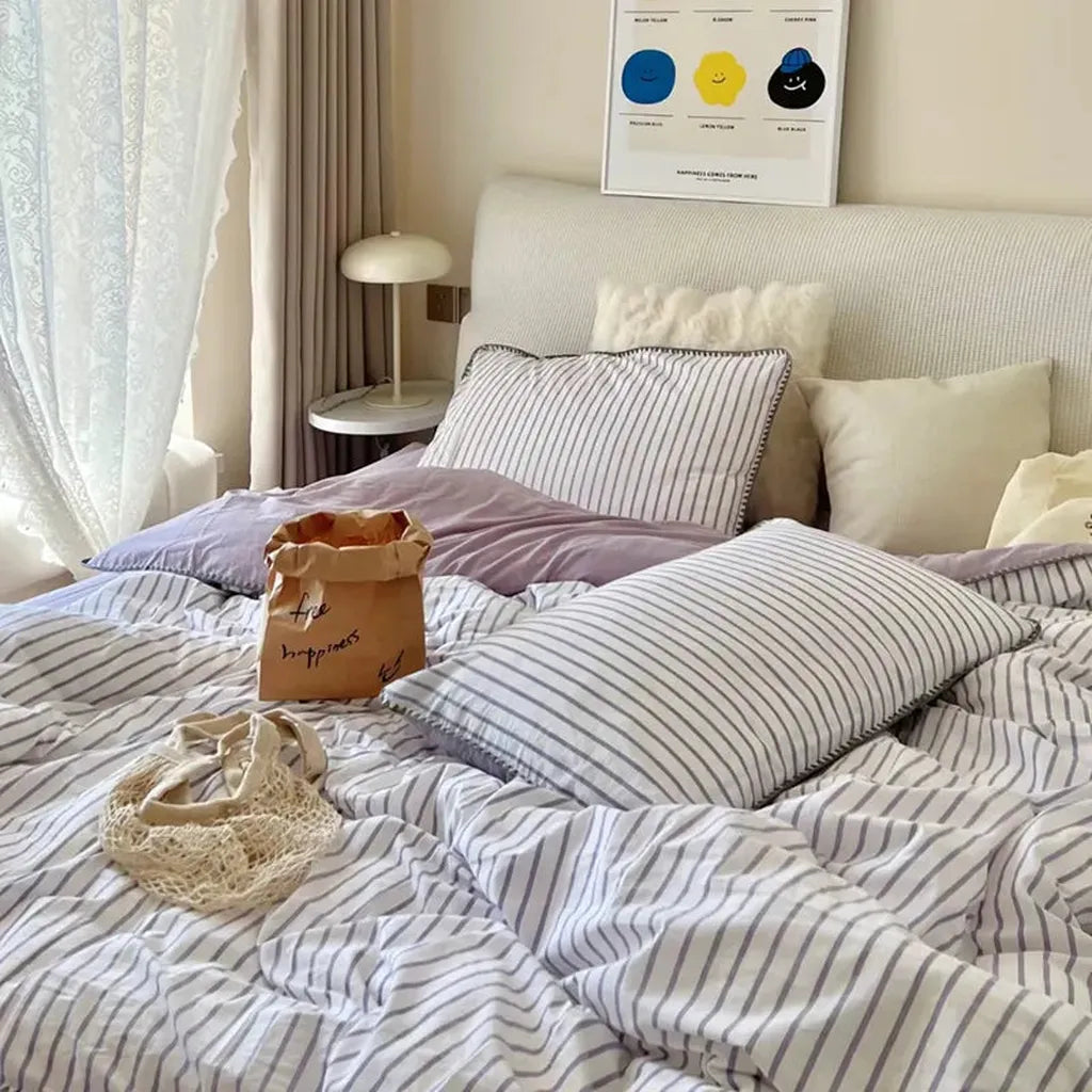 Purple Striped Bedding Set