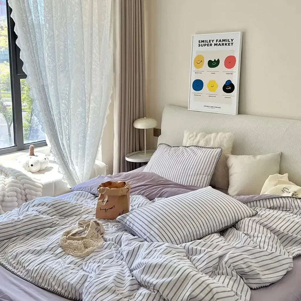 Purple Striped Bedding Set