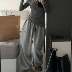 Waist Vintage Embroidery Streetwear Y2K Casual Loose Straight Pants