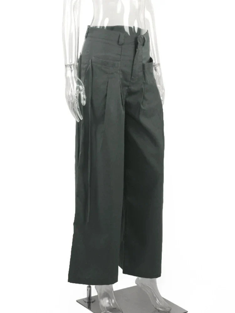 Shirring High Waist Y2k Streetwear Casual Suit Loose Office Lady Pants