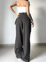 Shirring High Waist Y2k Streetwear Casual Suit Loose Office Lady Pants