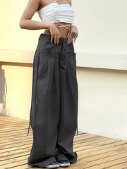 Shirring High Waist Y2k Streetwear Casual Suit Loose Office Lady Pants