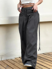Shirring High Waist Y2k Streetwear Casual Suit Loose Office Lady Pants