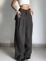 Shirring High Waist Y2k Streetwear Casual Suit Loose Office Lady Pants