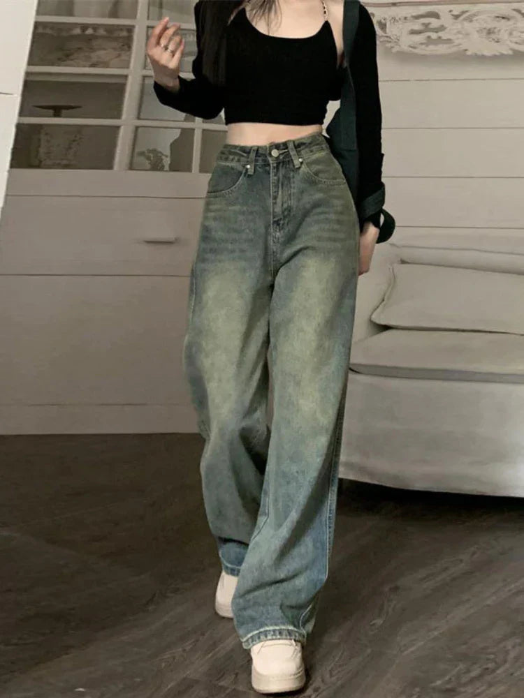 Vintage 90s Waist Distressed Baggy Wide Leg Jeans