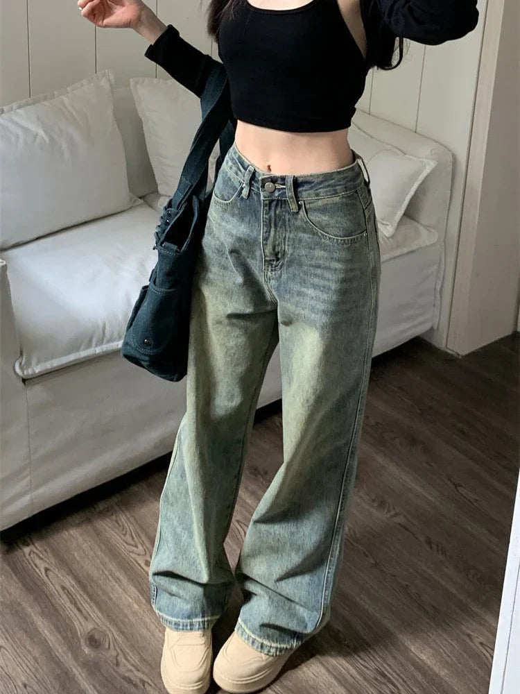 Vintage 90s Waist Distressed Baggy Wide Leg Jeans