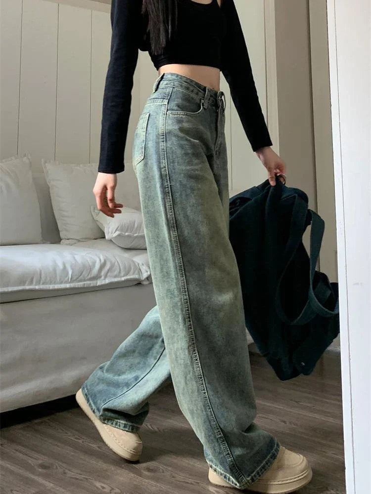 Vintage 90s Waist Distressed Baggy Wide Leg Jeans
