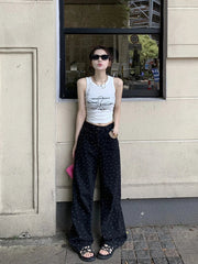 Vintage High Waist Polka Dot Wide Leg Jeans