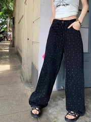 Vintage High Waist Polka Dot Wide Leg Jeans