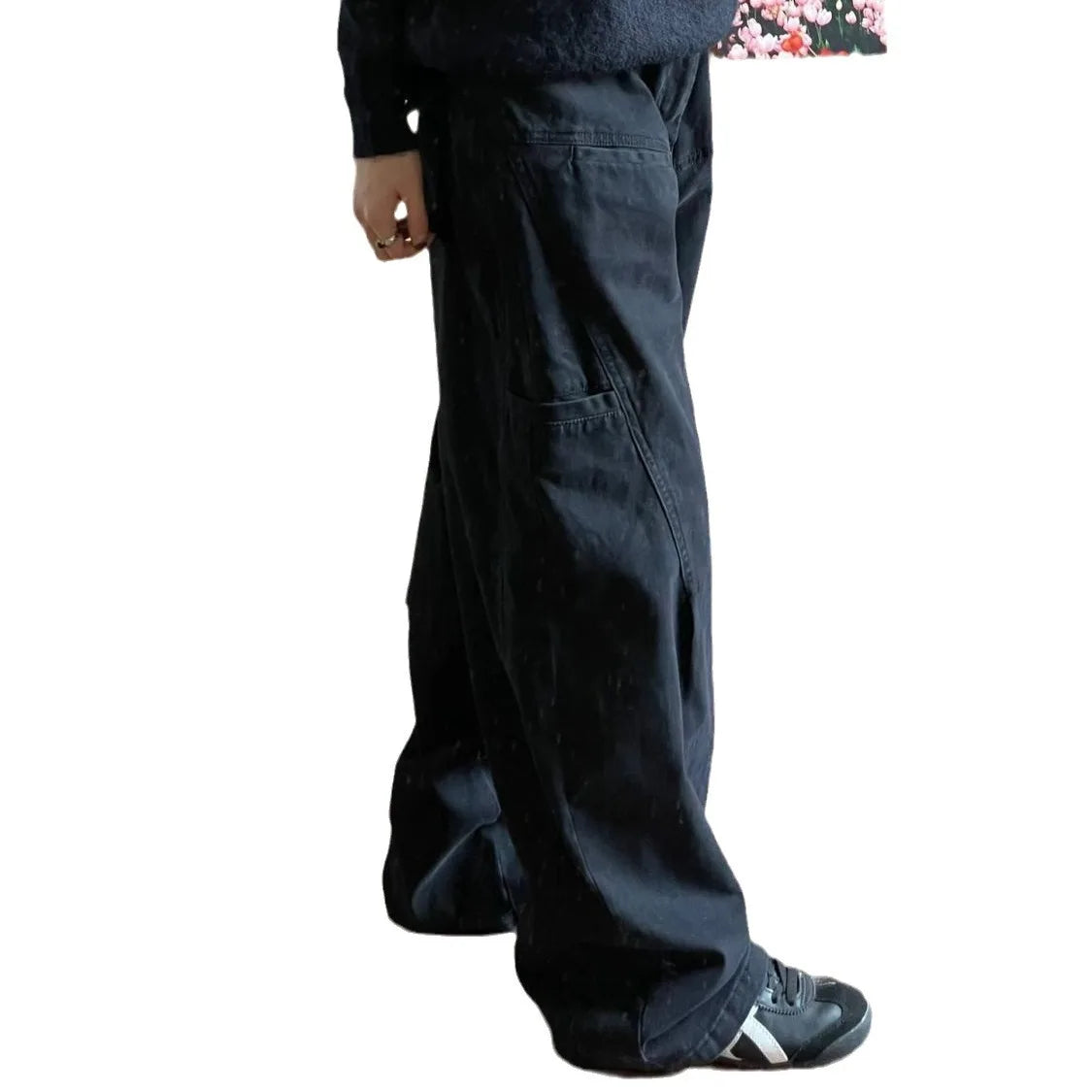 Pockets Elastic Waist Denim Wide Leg Streetwear Pants