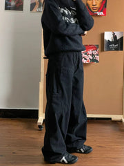 Pockets Elastic Waist Denim Wide Leg Streetwear Pants