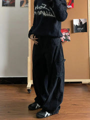 Pockets Elastic Waist Denim Wide Leg Streetwear Pants