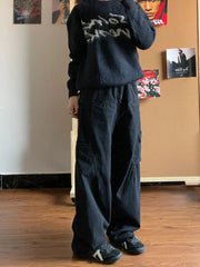 Pockets Elastic Waist Denim Wide Leg Streetwear Pants