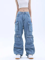 Vintage Multi-pocket Cargo Wide Leg Jeans