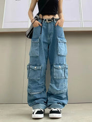 Vintage Multi-pocket Cargo Wide Leg Jeans
