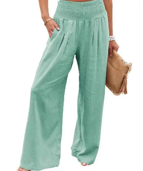 Autumn Winter New Quick Sell Cotton Hemp High Waist Pull Elastic Waist WomenCasual Pants