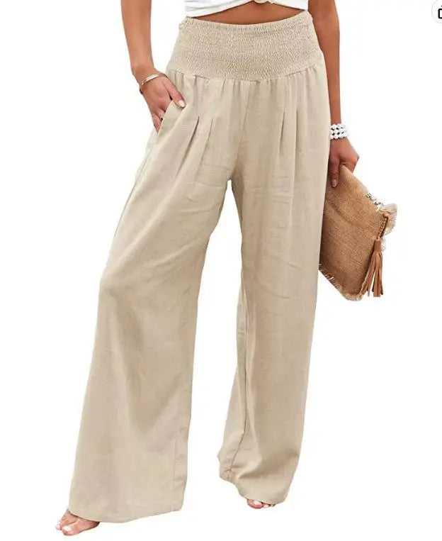 Autumn Winter New Quick Sell Cotton Hemp High Waist Pull Elastic Waist WomenCasual Pants