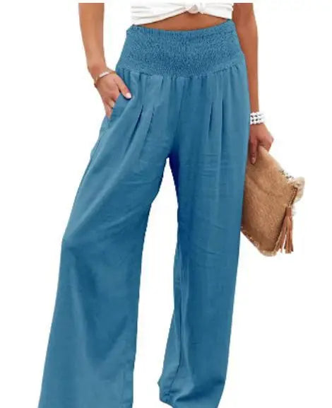 Autumn Winter New Quick Sell Cotton Hemp High Waist Pull Elastic Waist WomenCasual Pants