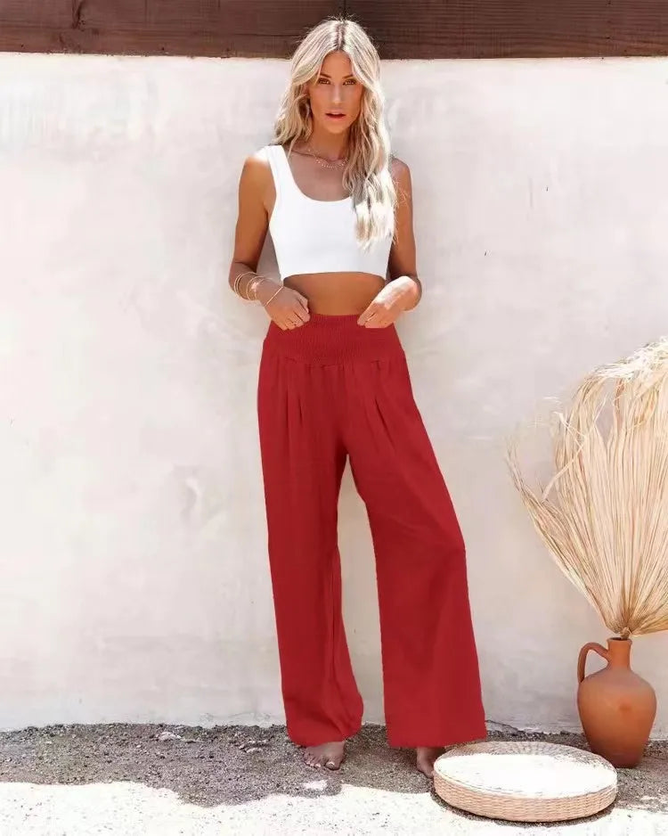 Autumn Winter New Quick Sell Cotton Hemp High Waist Pull Elastic Waist WomenCasual Pants